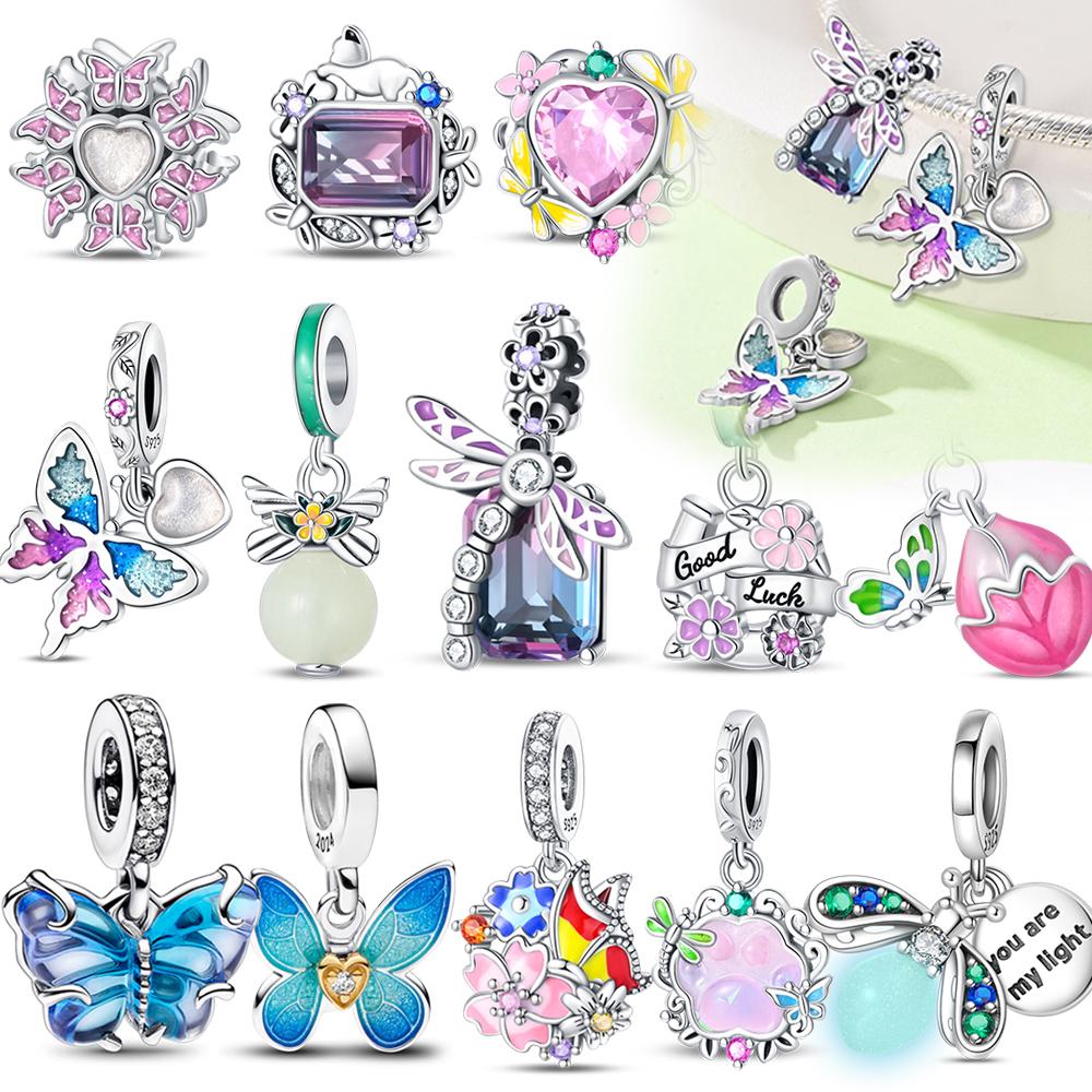 Symbolically Copper Colorful Butterfly Dragonfly Charm Fit Original Bracelets Necklaces Jewelry Diy Beads