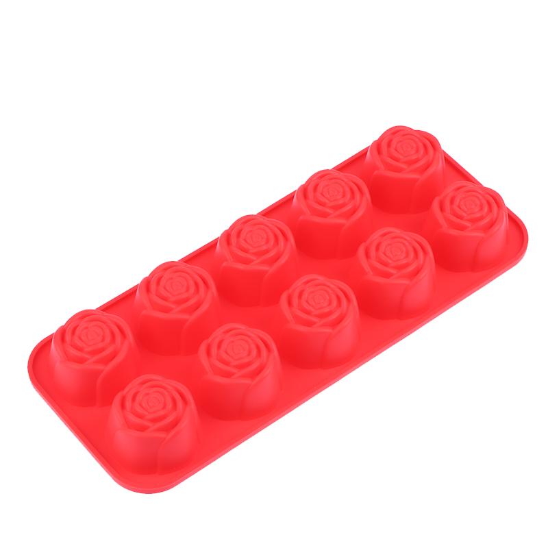 

Силиконовая форма для выпечки на 10 ячеек в виде розы, антипригарная, многоразовая, для DIY кексов, шоколада, свечей, мыла, декора десертов красный