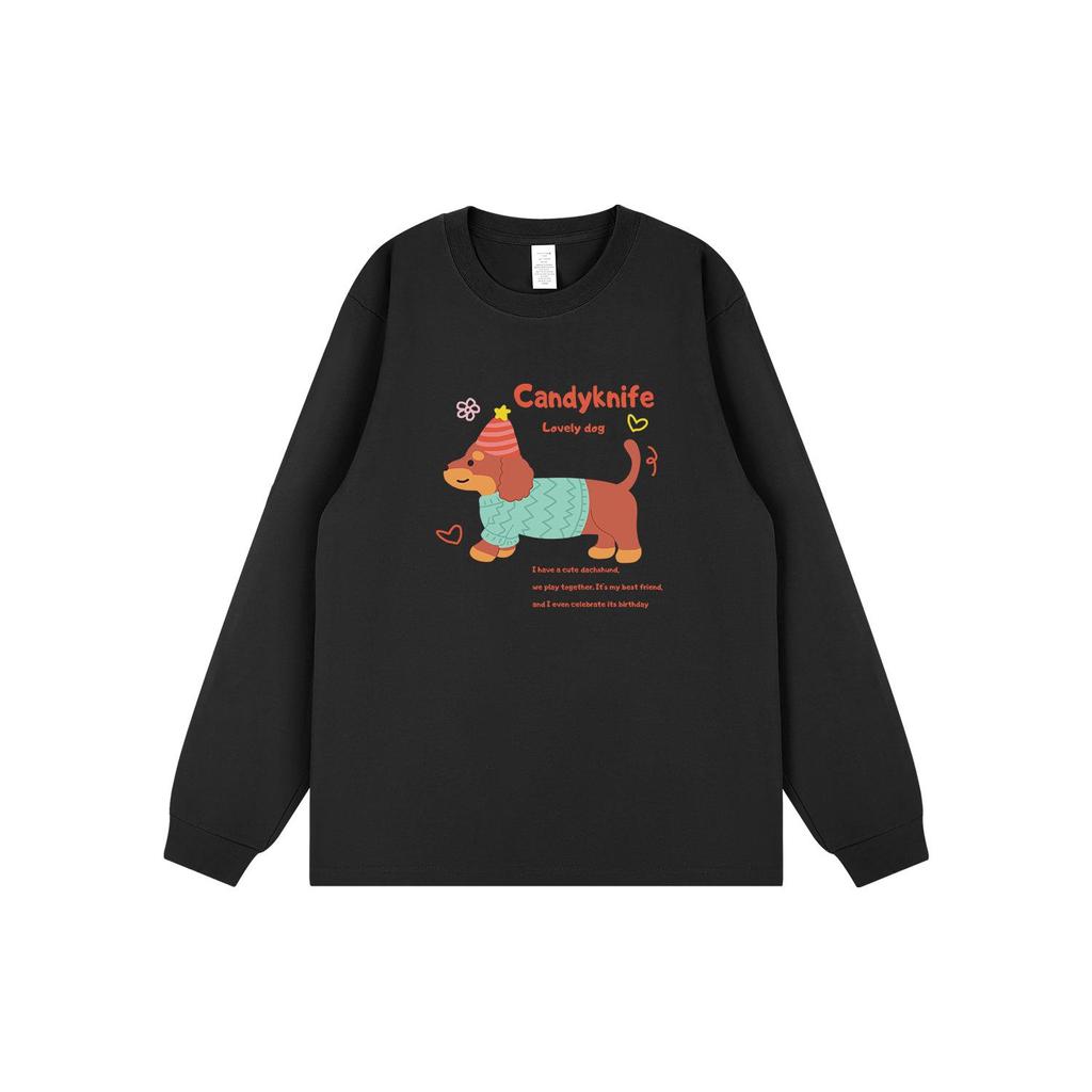 Trendy Cartoon Puppy Couple Long-Sleeve T-Shirt - Retro Autumn/Winter Style