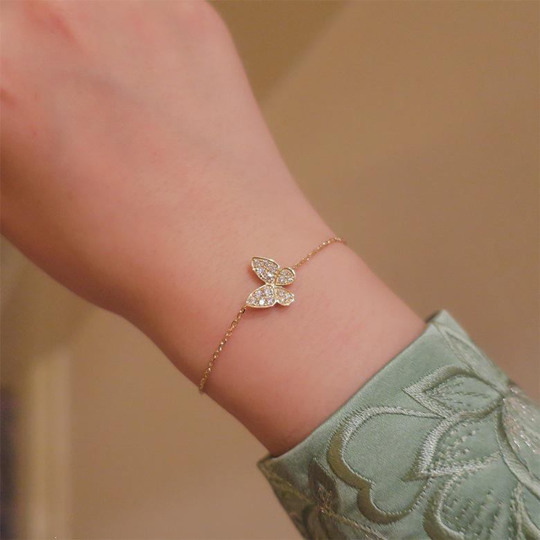 Elegant 14K Gold Plated S925 Sterling Silver Butterfly Bracelet with Shiny Zircon
