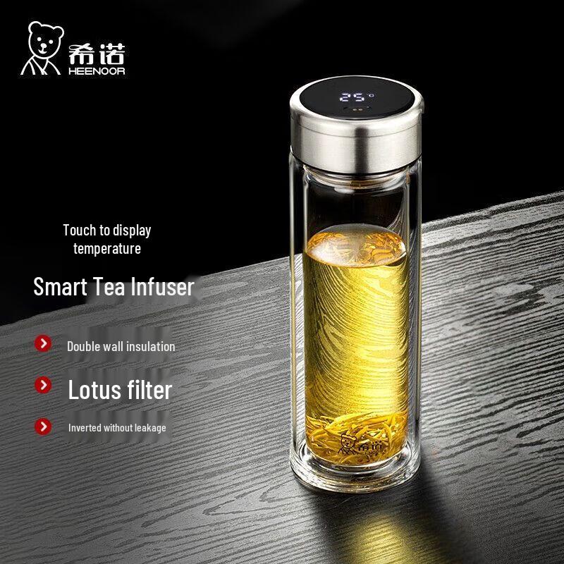 Smart Temperature Display Double-Wall Glass Tea Infuser Bottle