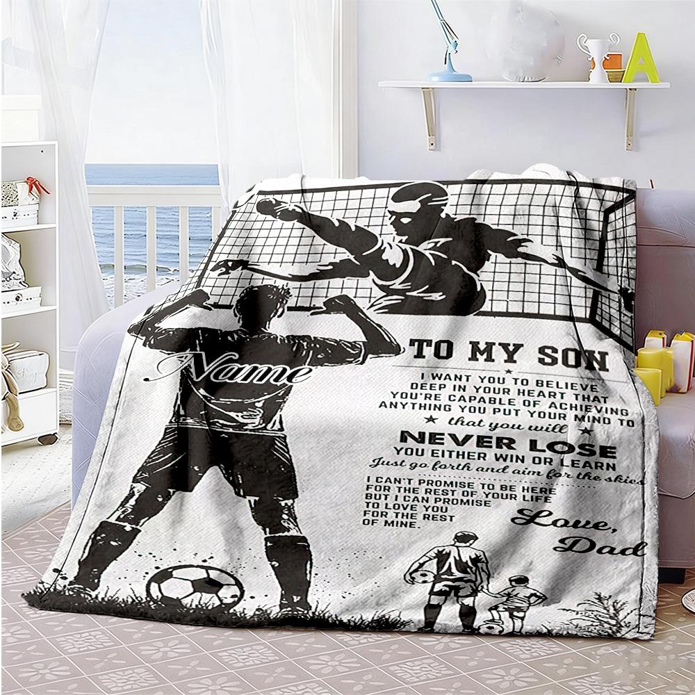 Football Style Son Personalized Text Blanket Gift Personalized Blanket Durable Comfort Perfect for Home Decor Sofa Chair Livingroom