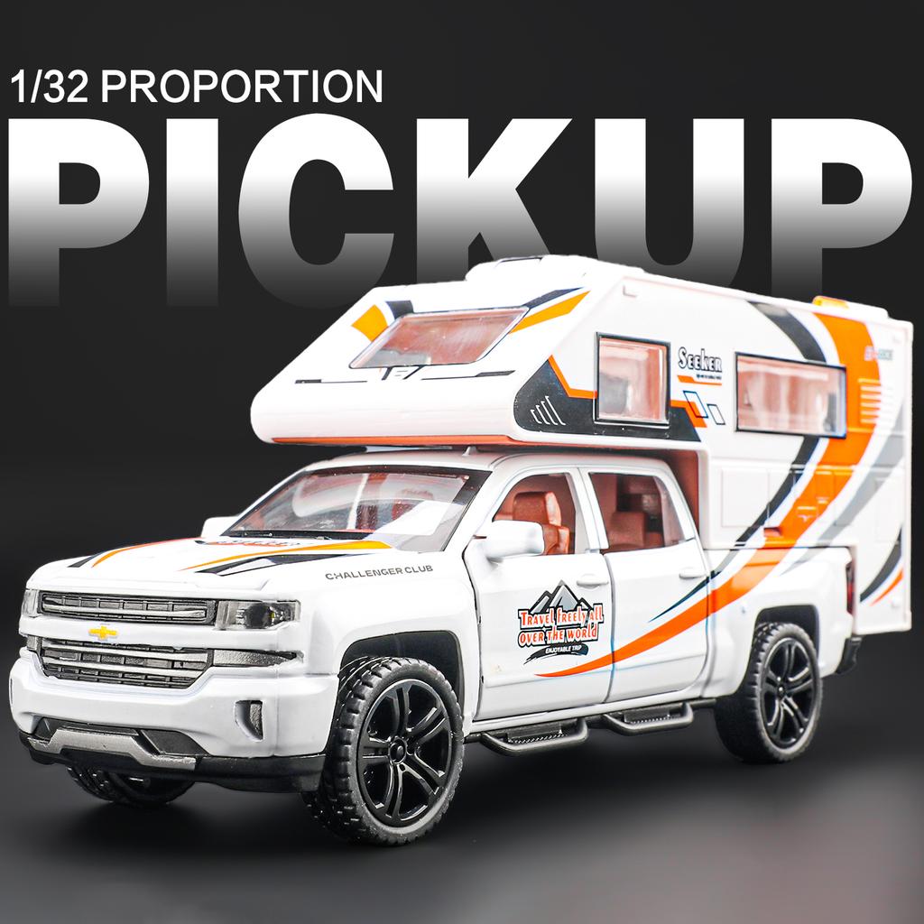 1/32 Chevrolet Silverado Recreational Vehicle RV Alloy Car Model Sound and Light Children's Toy Collectibles Birthday Gift