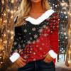 Top casual de damă la modă cu gât în V și mâneci lungi, cu imprimeu de Crăciun