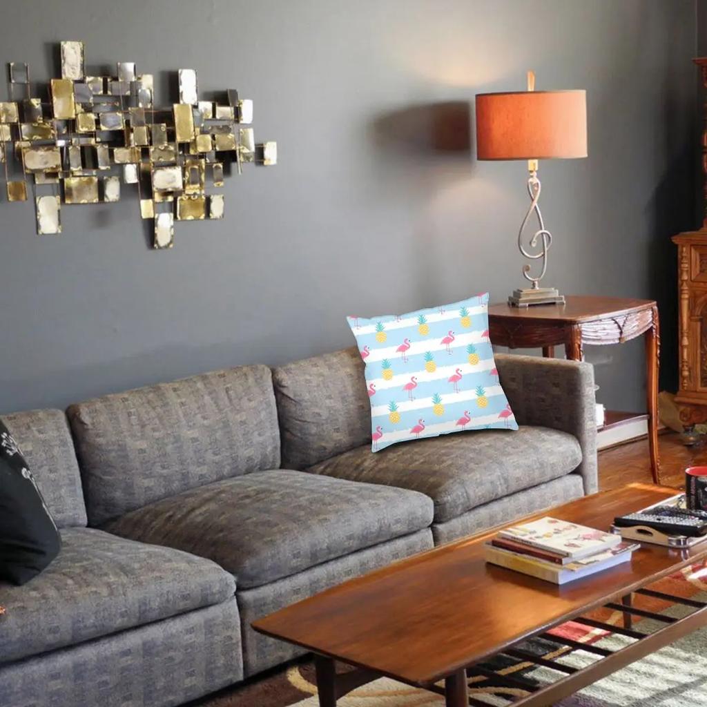 Pineapple And Flamingo Pillowcase Printing Polyester Cushion Cover Decorative Pink Bird Pillow Case Cover Home Square X