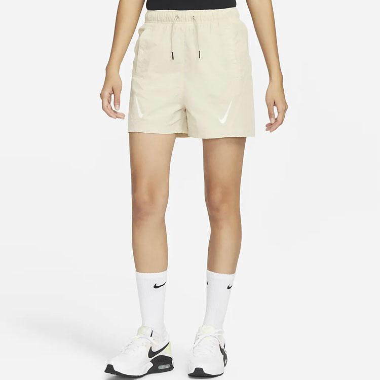 Nike Solid Color Logo Print Lace-Up Straight Casual Shorts Women Shorts Light-Yellow DR6206-206