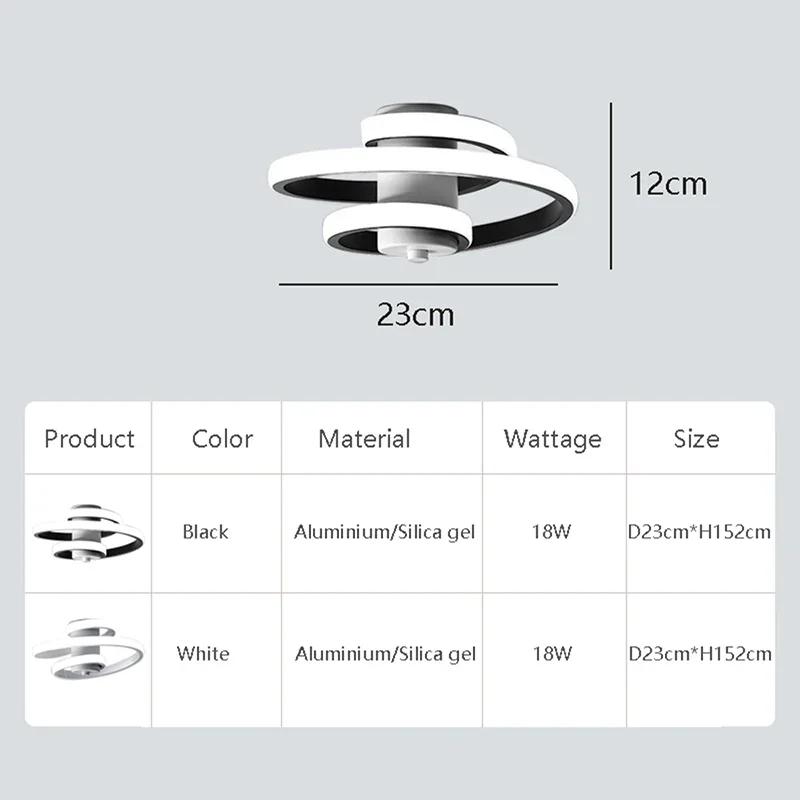 Modern LED Ceiling Light Black/White Spiral Line For Living Room Bedroom Hallway Aisle Entrance Study Indoor Lighting Fixtures