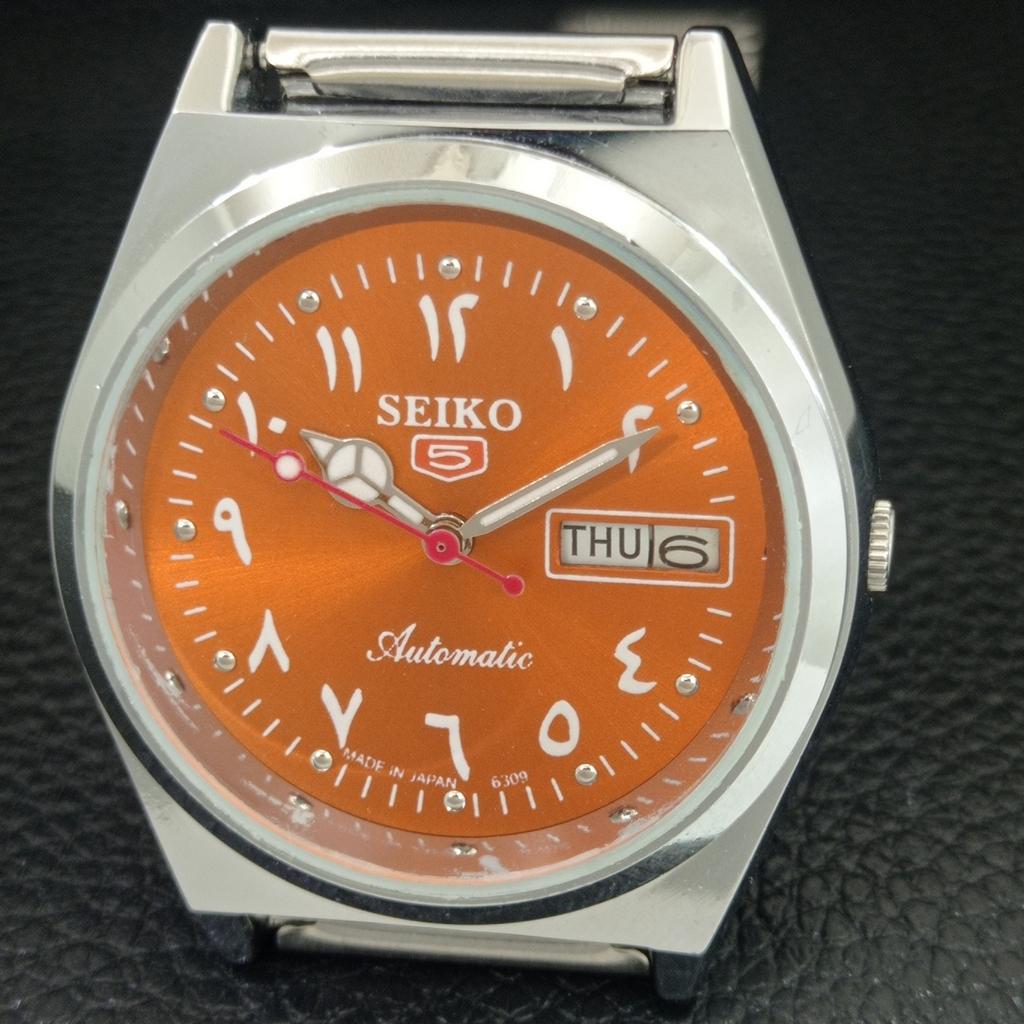 AUTOMATIC VINTAGE REFURBISHED SEIKO 5 6309A JAPAN MENS ORANGE WATCH a442573-1