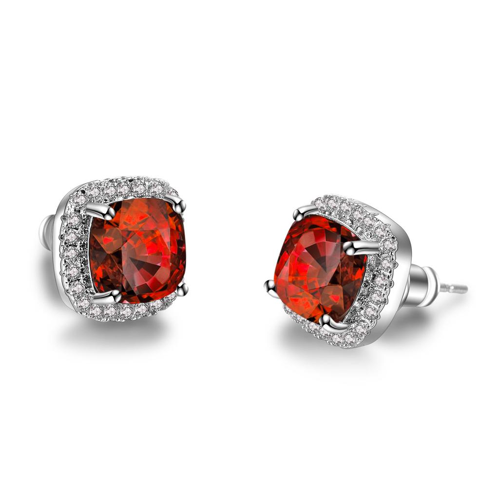 Luxury Female Yellow Pink Stone Earrings Fashion Silver Color Wedding Jewelry Vintage Double Stud Earrings for Women