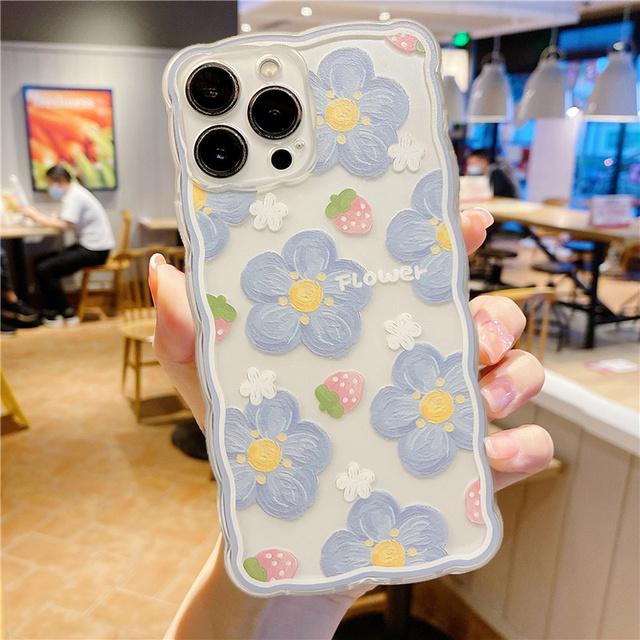 

Корейский чехол для телефона Ins Wave Frame сладкие цветы для Iphone 12 11 13 Pro Max Xs Max X Xr, прозрачные противоударные мягкие чехлы