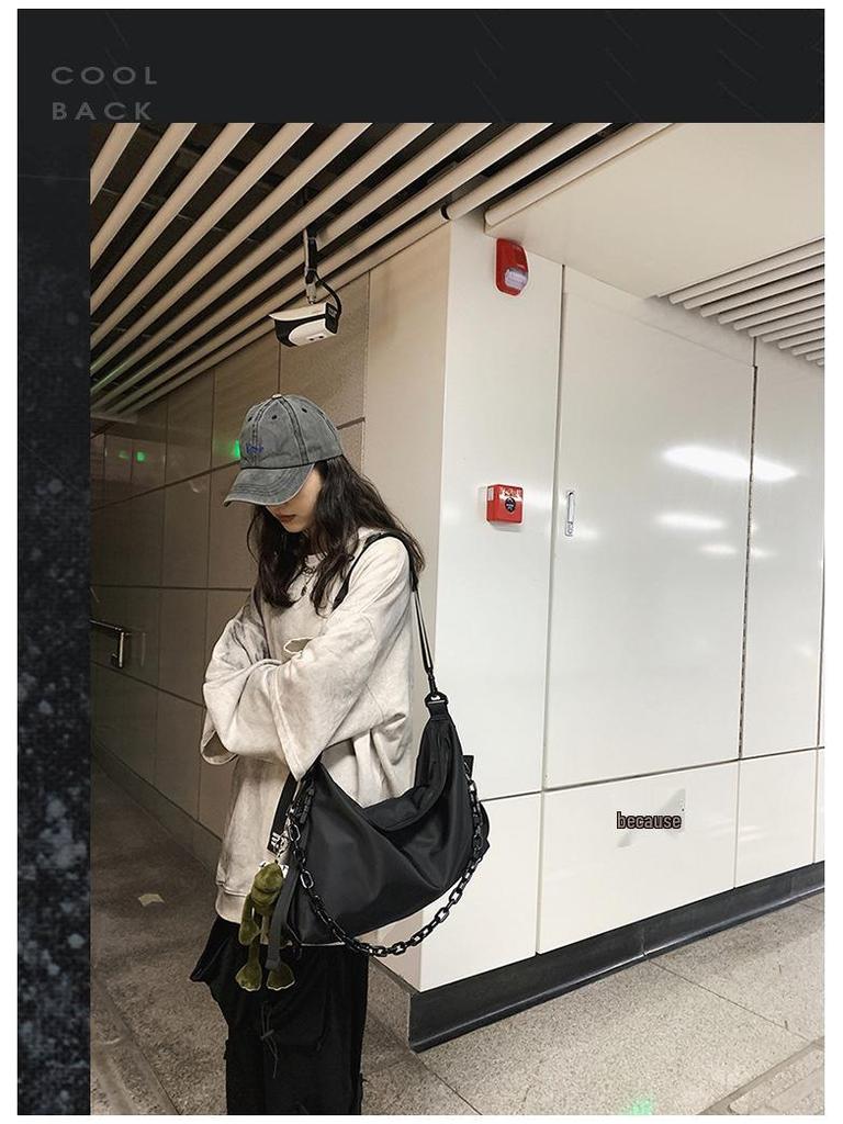 Unisex Hong Kong Style Black Crossbody & Tote Bag - Large Capacity for Men & Women, Ideal for Work or College