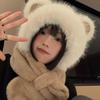 Winter Round Fur Hat with Animal Ears and Teddy Bear Couple Fur Hat