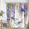 Dragonfly Floral Shower Curtain Insect Flower Wistera Plant Bathroom Decor Modern Polyester Bath Curtain With Hook With Hook