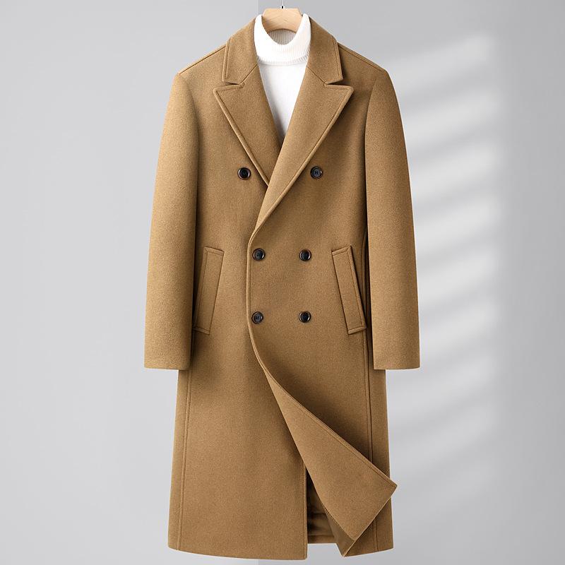 Herbst und Winter Neuer Herren Doppelreiher Langer Wollmantel Daunen Abnehmbares Futter Woll-Trenchcoat Herrenmantel
