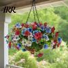 Decorative Flower Basket Artificial Hanging with for Outdoors, 4th of July Patriotic Faux Violet Flowers Flowers, UV Resistant Fake Plants