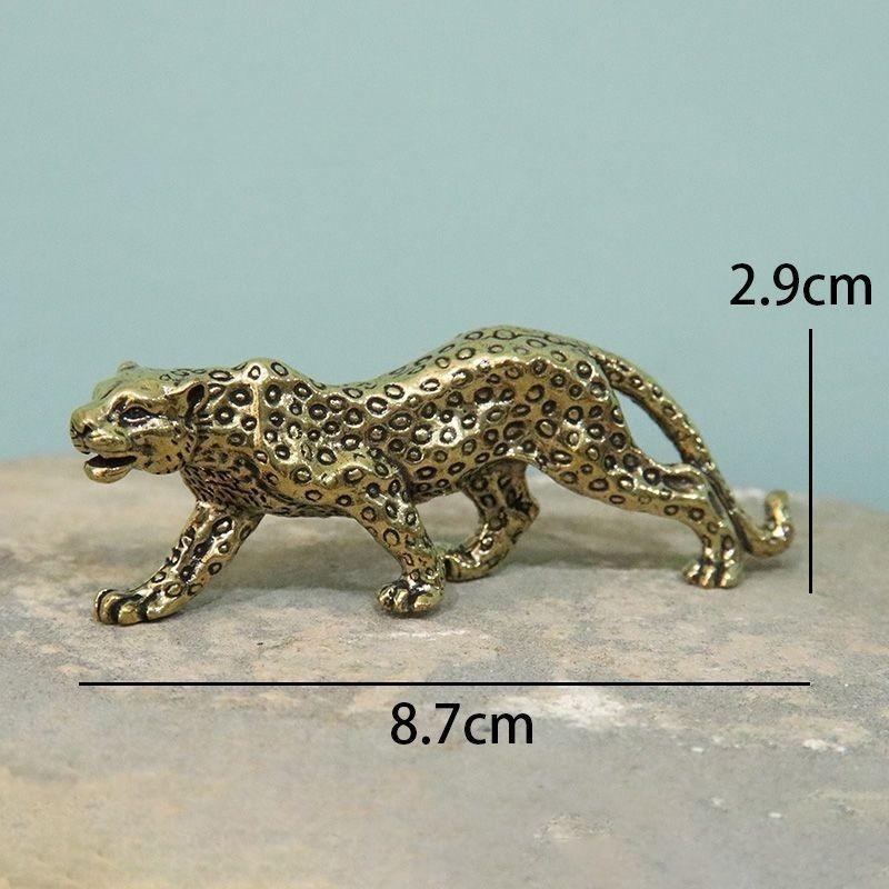 Brass Vintage Cheetah Small Statue Desktop Ornaments Lucky Animal Stomping Leopard Figurines Miniatures Crafts Decorations
