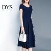 Prom Dress Lady Summer A-line Patchwork Midi O Neck Short Sleeves Dating Lace-up Waist Solid Color for Parties Commuting Slim Look
