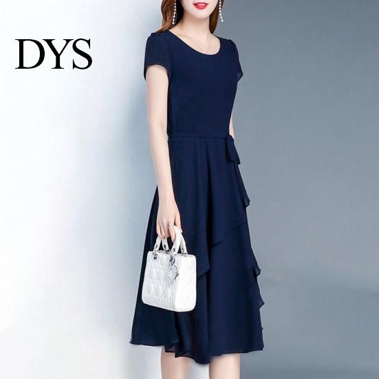 Prom Dress Lady Summer A-line Patchwork Midi O Neck Short Sleeves Dating Lace-up Waist Solid Color for Parties Commuting Slim Look