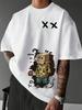 Summer Unisexs Casual Fashion Streetwear Cartoon Pattern Printed Loose Round Neck ShortSleeved TShirt