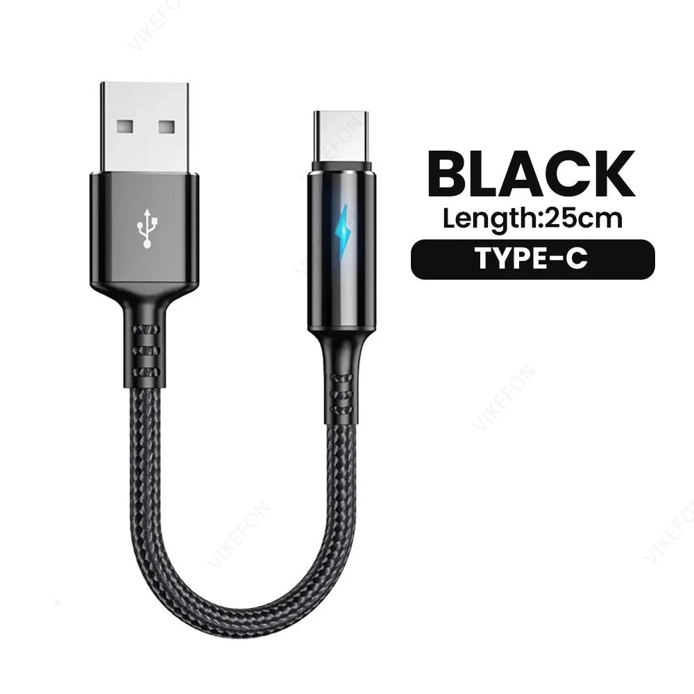 1PCS Micro USB Cable 3A 25cm Short USB Type C Cable Data for iPhone 14 Huawei Xiaomi Samsung S25 S24 Fast Charging Data Cable