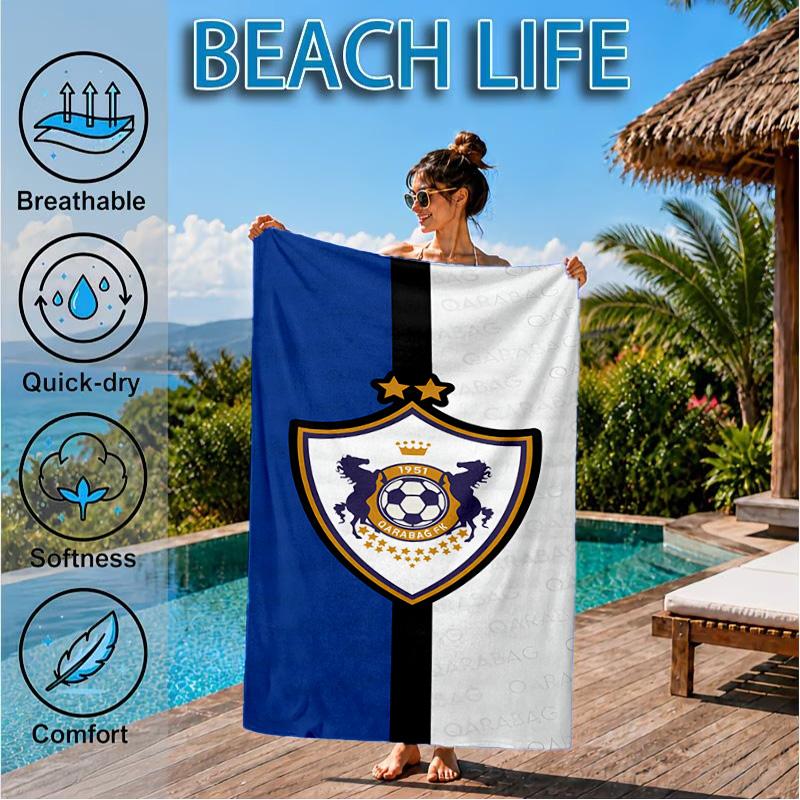 Qarabag Soccer Team Crest Design Beach Towel, Quick-drying, Easy to Care for, Suitable for Both Fitness and Beach Vacations,Sports Essential