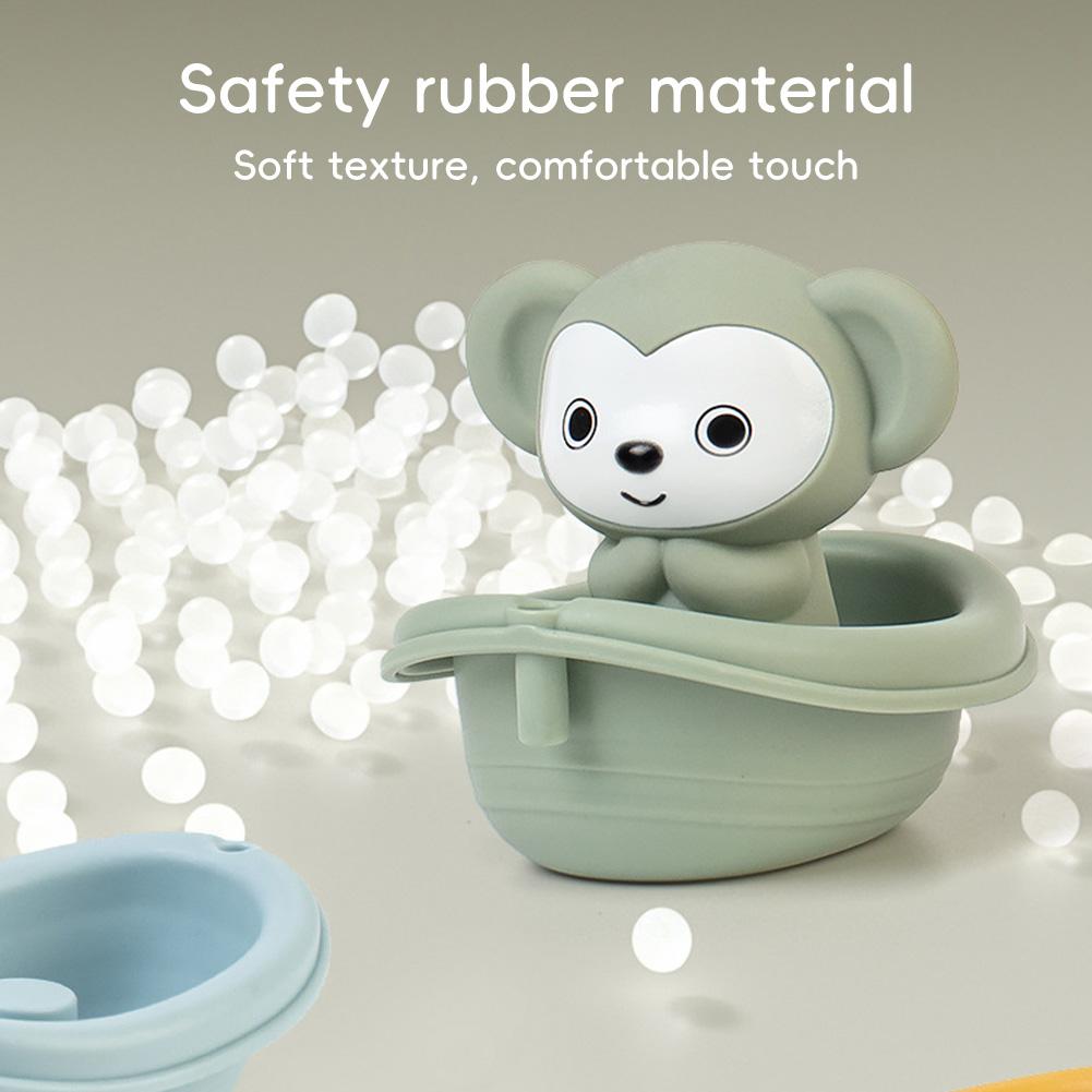 Stackable Bath Boats for Toddlers Water Play Animal Bath Stacking Boats with Puppets Sensory Bath Toys for Babies Parent-Child Bath Time