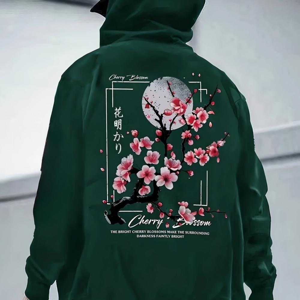 Luna Fiori di Ciliegio Uomo Donna Felpa con Cappuccio Esterno Strada Giappone Harajuku Retro Casual Larga Sport Tendenza Adulto Autunno Inverno Felpa