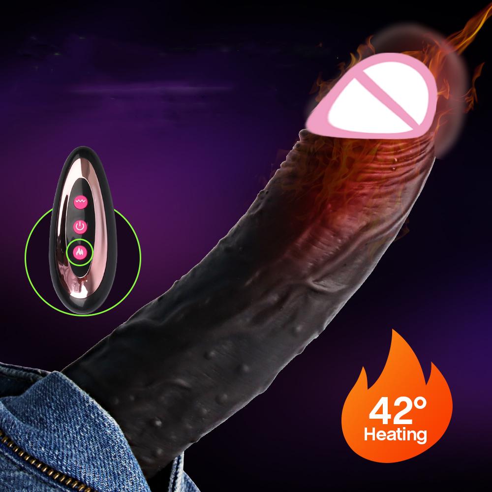 Thrusting Dick Black Dildo Elescopic Vibrating Dildo Vibrator Heating Sex Toy G-Spot Anal Stimulation Vibrating For Women