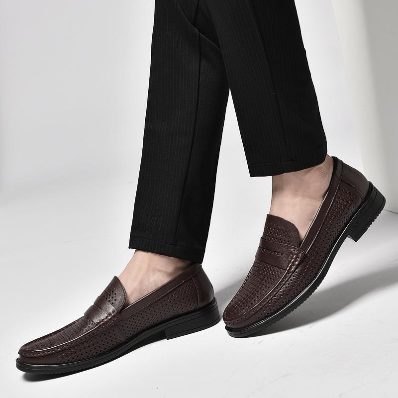 Fashion Classic Male Comfortable Loafers Casual Shoes Slip-On Walking Shoes Hollow Out Luxury Business Flats Genuine Leather Mens Shoes