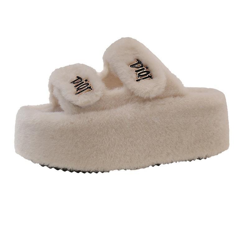 Popular Xiaoxiang thick-soled fluffy slippers for women to wear in spring and autumn, advanced sense 2025 new European high-heeled fluffy