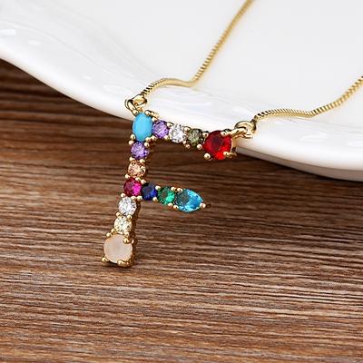 Nidin High Quality Wholesale 26 Letters Multi-color Zircon Necklace Copper Pendant Women Girl Fine Party Jewelry Family Gifts
