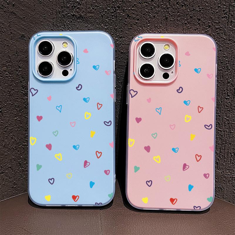 Matte Frosted Skin Feel Casing PC+TPU 2in1 Heart Shape Patterned Printed Protective Cover Soft Back Case for iPhone 17