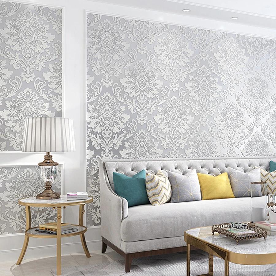 European 3D Relief Embossed Damask Wallpaper Bedroom Living Room Background Floral Pattern 3D Textured Wall Paper Home Decor