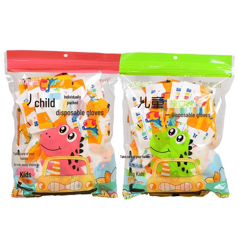 Guanti usa e getta per bambini, di qualità alimentare, con disegni animati - Guanti in PE confezionati singolarmente per disegnare e altro.
