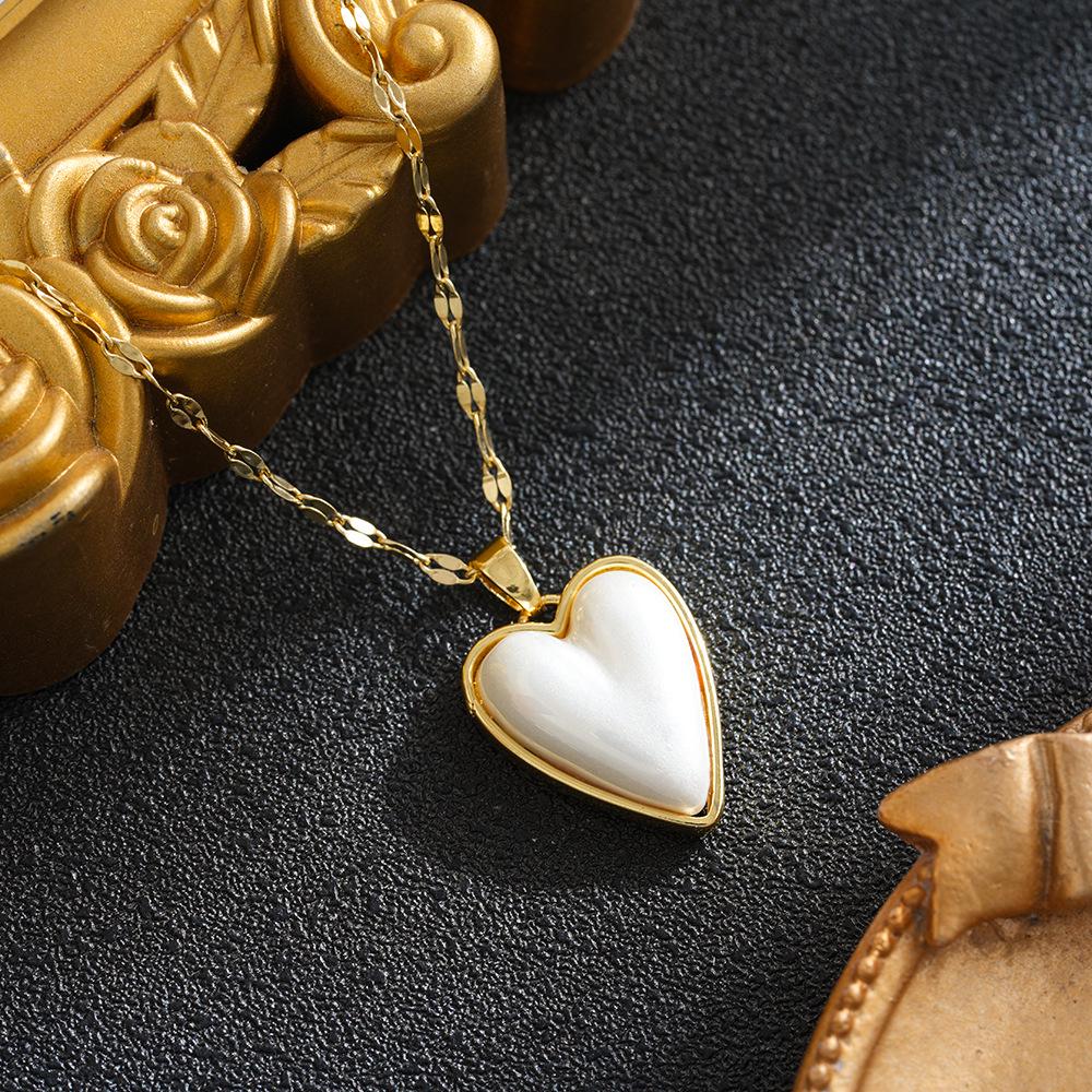 European-American Electroplated Pearl Heart & Moon Double Pendant Necklace