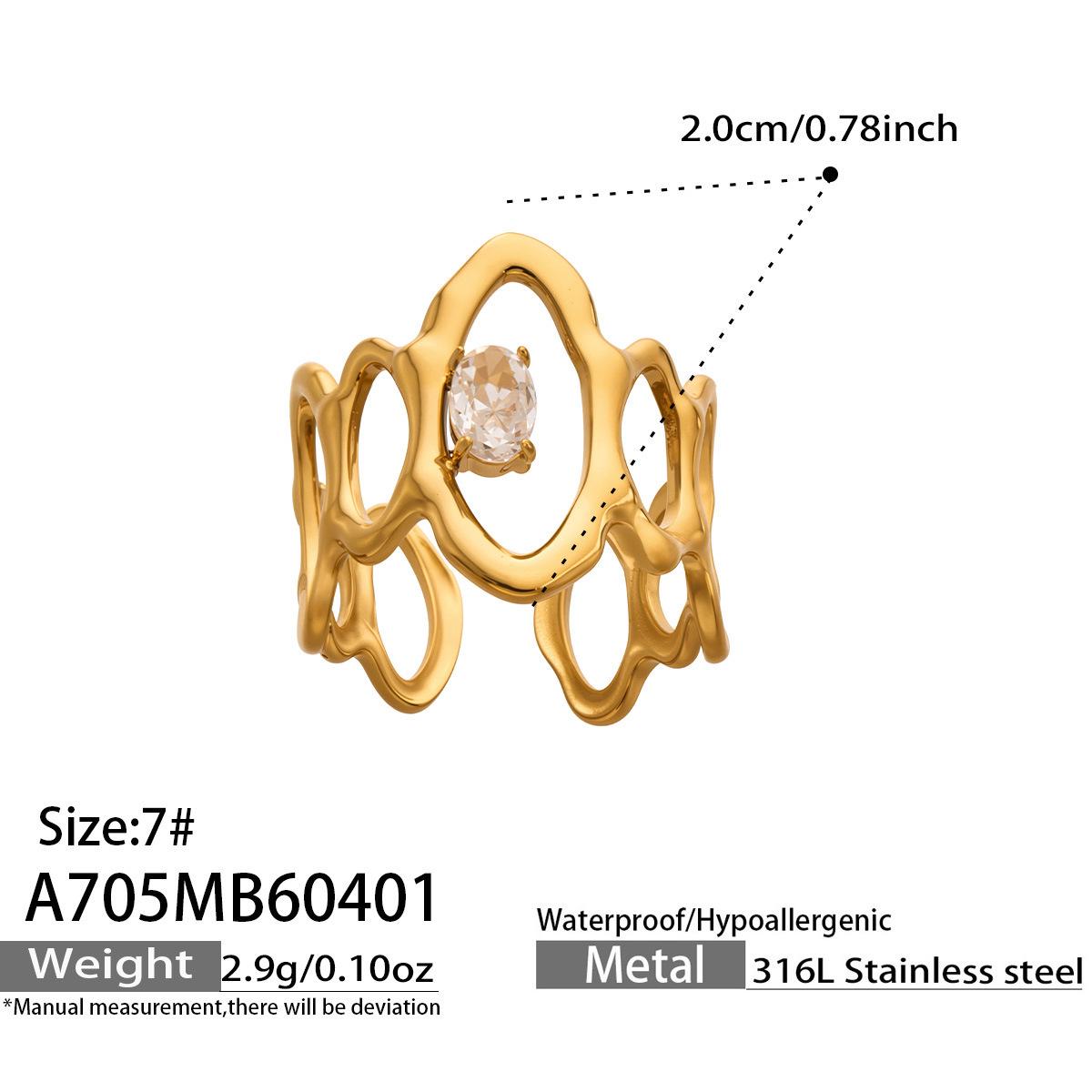 Geometric Water Drop Ring Set with Zirconia Inlaid in 18K Gold-Plated Stainless Steel Size 7
