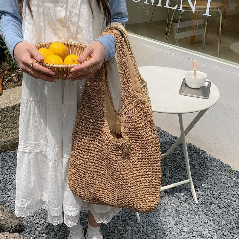 Beach Vacation Straw Bag New Shoulder Bag Summer Straw Tote Bag Large Capacity Portable Woven Bag