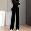 Women's High-Waist Gold Velvet Wide-Leg Pants - Spring/Autumn 2024 Collection, Plus Size, Draping Straight-Leg Trousers