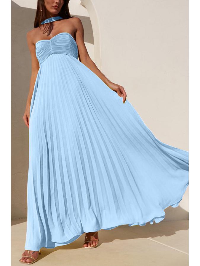 Women's Solid Color Pleated Bandeau Dress - Sleeveless, European & American Style, New Arrival