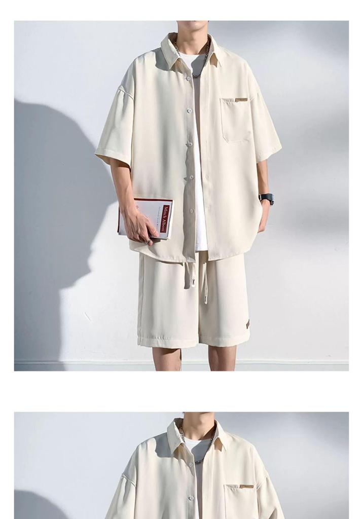 Men's Ice Silk Breathable Short Sleeve Shirt & Shorts Set - Versatile Summer Sports Casual Wear