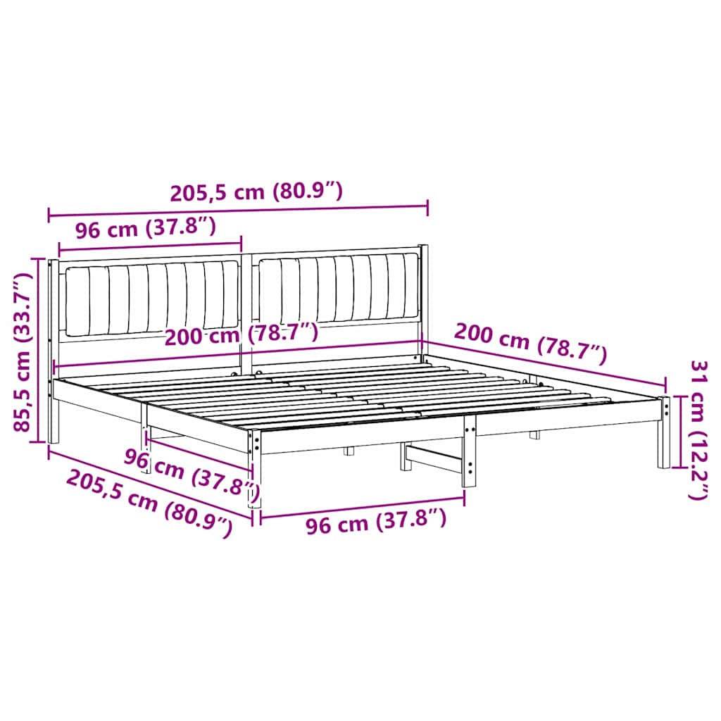 Bed Frame Light Grey 200 x 200 cm Solid Pine Wood