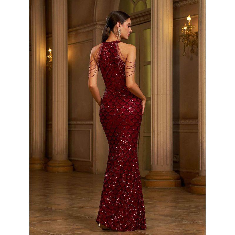 Sexy Sequin Mermaid Evening Gown Formal Occasion Dresses Red