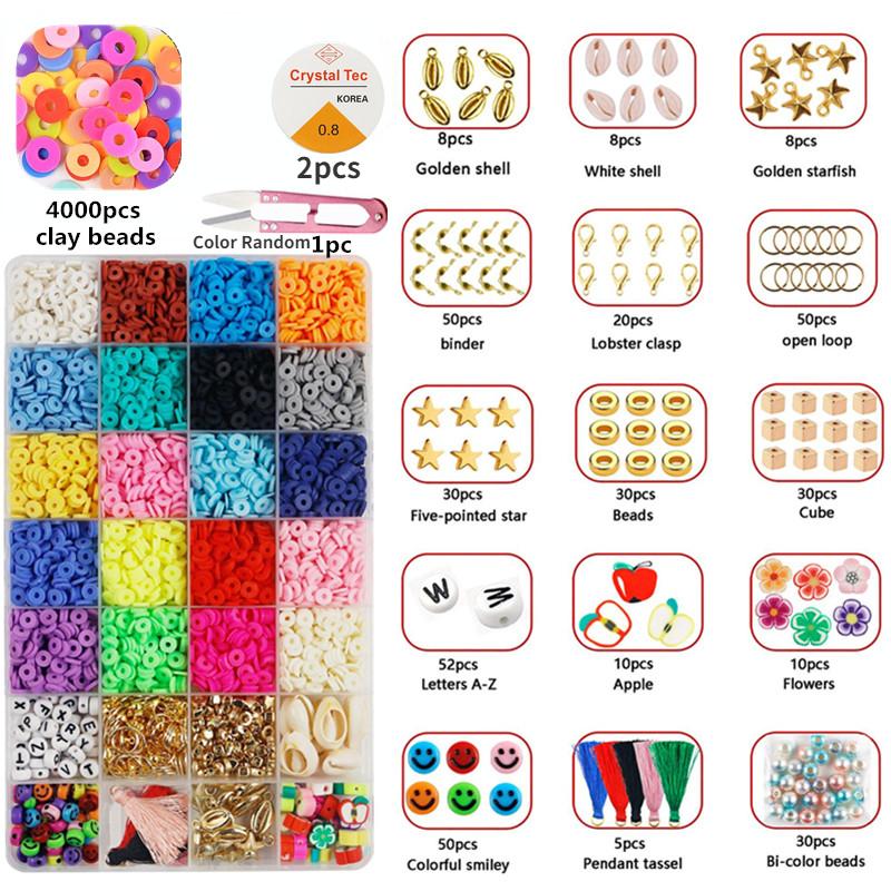 4394PCS/BOX 6MM Polymer Clay Beads Set Rainbow Color Clay Flat Chips Beads Bracelet Making Set DIY Boho Jewelry Materials Accessories Kit