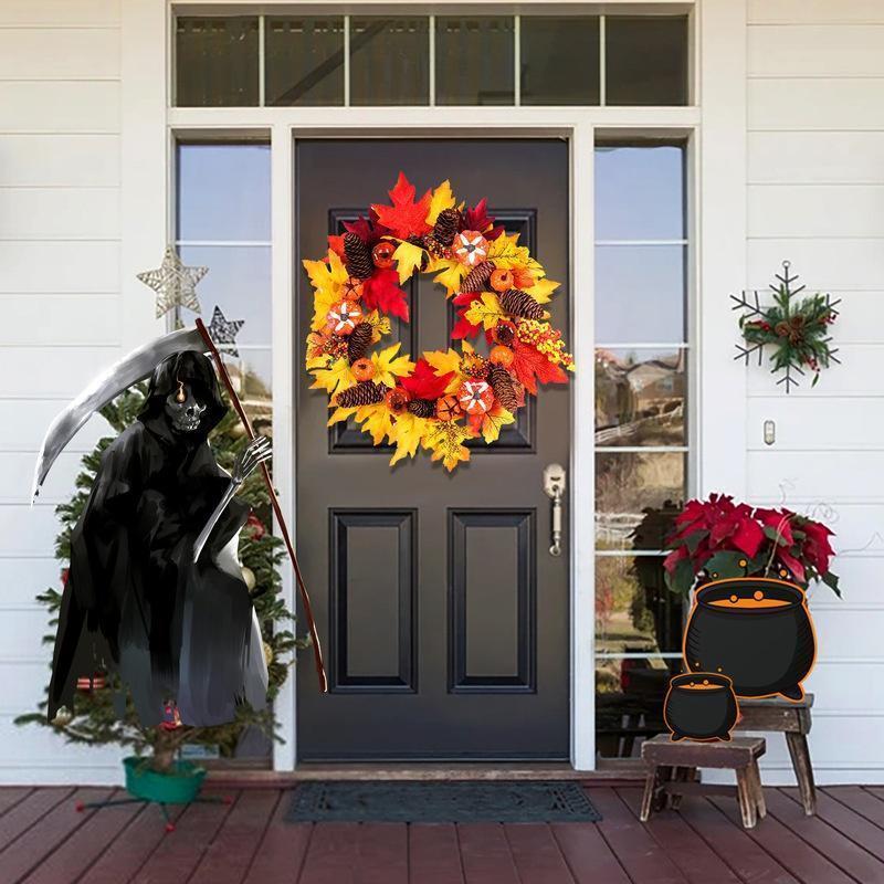 Herbst Tür Kranz Weihnachten Halloween Dekoration Kürbis Berry Kiefer Kegel Ahorn Künstliche Kranz Tuch Rattan Material Hause