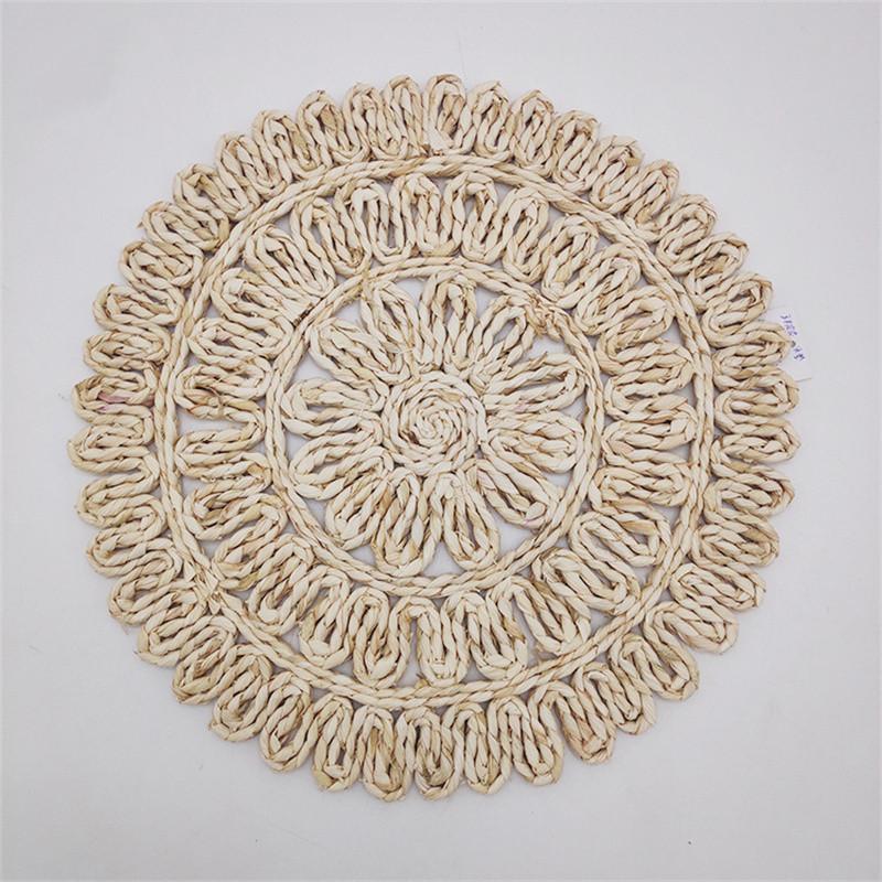15" New Pastoral Style Grass Woven Flower Mats Hand Woven Corn Skin Meal Mats Home Thickened Insulation Pad Homestay Mat