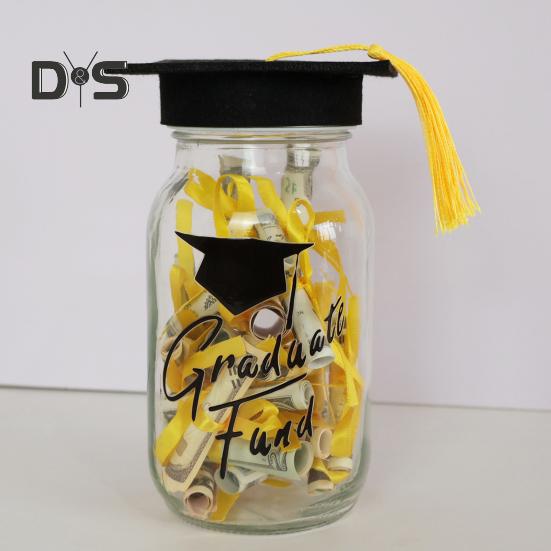 Abschlussglas-Dekoration 2025, Einmachglas aus Glas mit Abschlusshut-Aufsatz, Abschlussklasse 2025, Abschlussgeschenke für Jungen und Mädchen