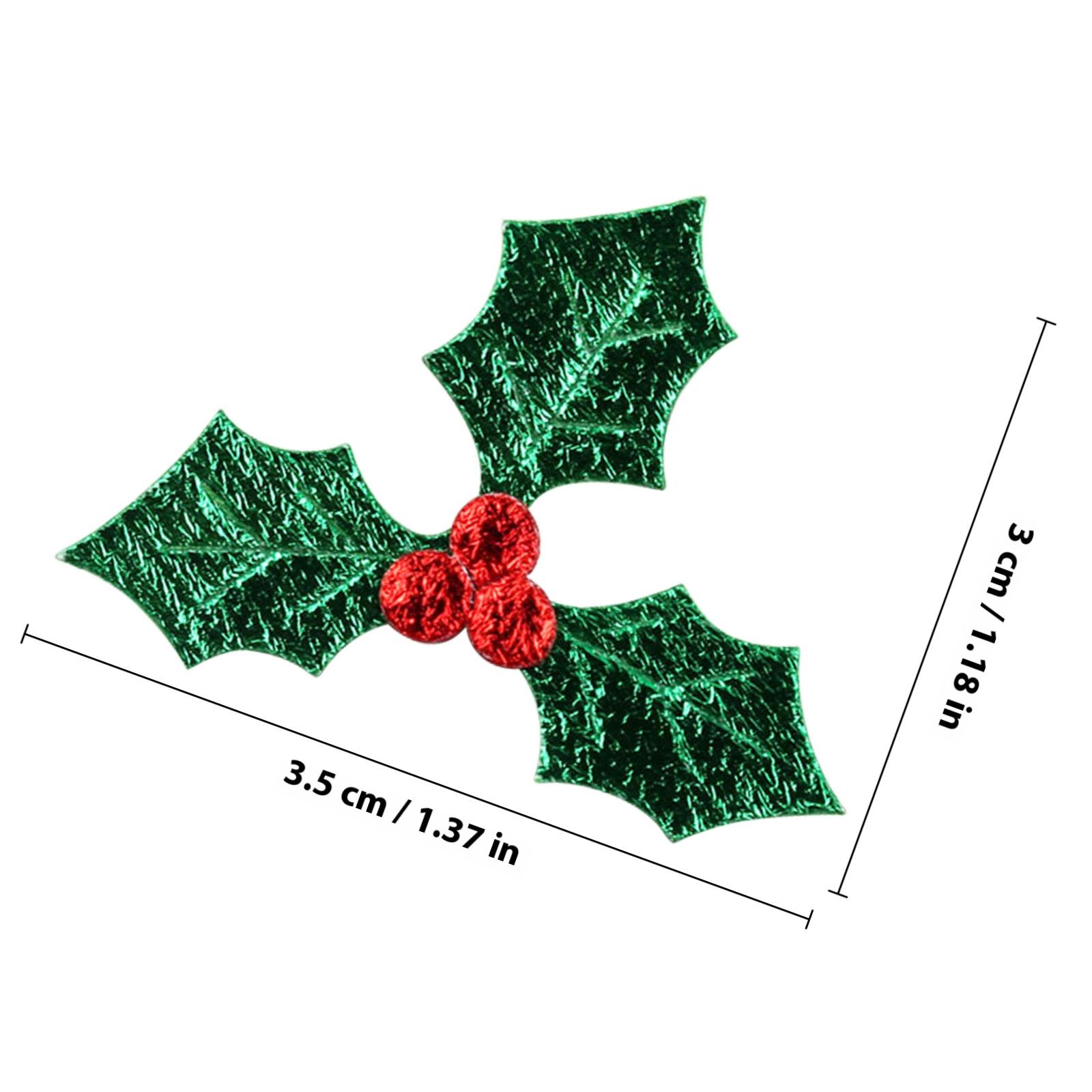 

100Pcs Christmas Berry Leaf Artificial Fabric Picks Realistic Green Plant for DIY Hanging Ornament Costume Party Home Wedding Size 1