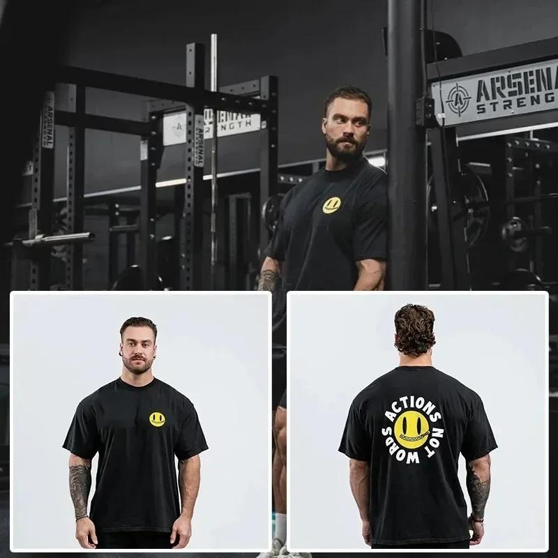 Tričko CBUM Gym Fitness Tričko Volné Oversized Bavlna Muži Krátké rukávy Sportovní trička Letní trénink Cvičení Jogging Ženy Topy