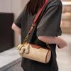 Women's fashionable wide shoulder strap cylindrical bag retro printed pillow bag shoulder bag crossbody bag