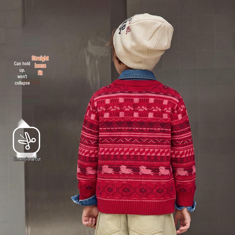 ASK JUNIOR Boys' Festive Red Winter Knit Sweater